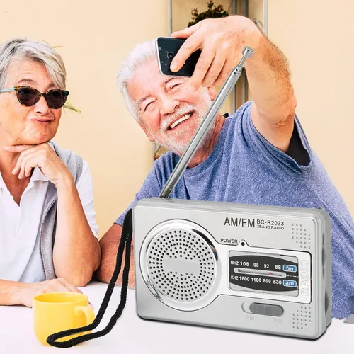 Vista 5 de Radio portátil, radio de bolsillo AM FM, funciona con pilas, altavoz premium, conector para auriculares, adecuado para regalos, ancianos, familia