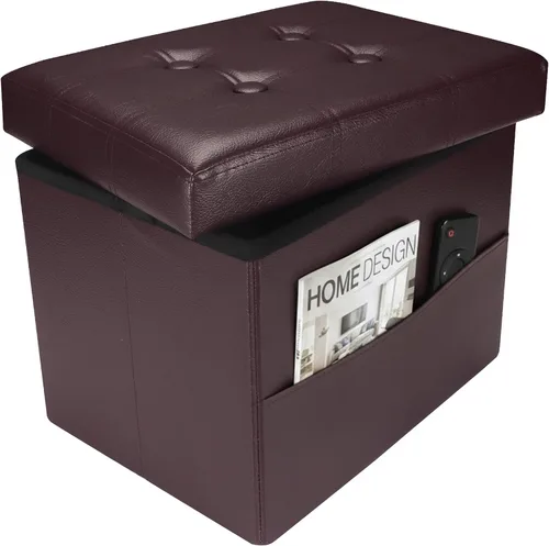 Vista 11 de Otomana con taburete de almacenamiento, otomana plegable de almacenamiento de 17 pulgadas, reposapiés tapizado de cuero con bolsillos laterales