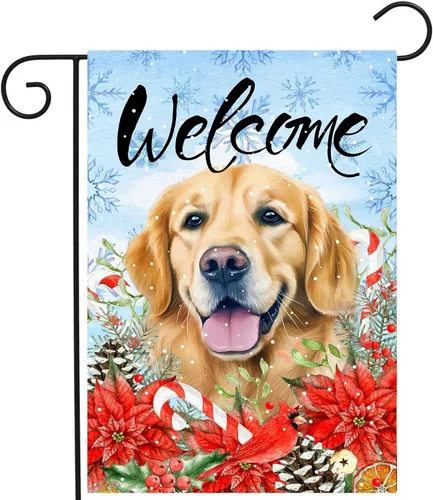 Vista 25 de Bandera floral de jardín Golden Retriever para jardín, banderas de bienvenida para exteriores de 12 x 18 pulgadas, bandera de perro de flores