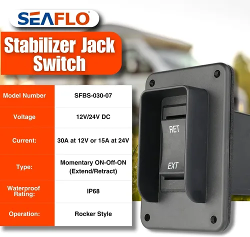 Vista 3 de SEAFLO Interruptor de balancín de potencia con interruptor de gato estabilizador, máximo 30 amperios, 12 V/24 V, extensión retráctil, arnés