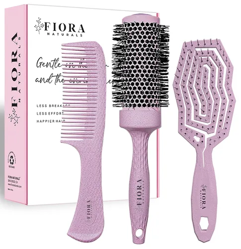 Vista 7 de Fiora Naturals - Juego de cepillos para el cabello para mujer, desenredante, cepillo redondo y peine Set de regalo verde