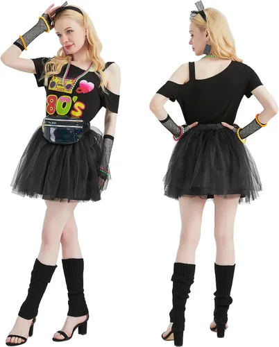 Vista 2 de Kids 80s Outfits for Girls and Women 17Pcs 80s Costumes for Kids 80s Halloween Costum Accessories Set 1980s Party Cosplay