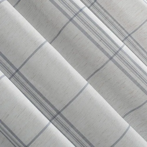 Vista 3 de No. 918 Castille Farmhouse Plaid Linen Semi-Sheer Rod Pocket Curtain Panel, 54" x 63", Blue/Linen