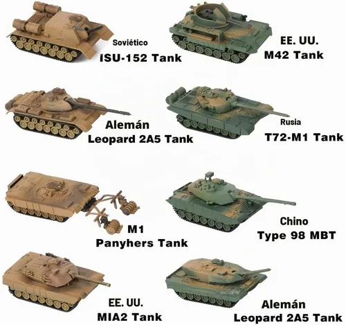 Vista 2 de PROLOSO Juego del ejército militar, 8 modelos de tanques de batalla desmontables y 20 pequeños soldados de juguete