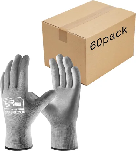 Vista 14 de COOLJOB Paquete de 12/60 pares de guantes de trabajo de seguridad a granel con revestimiento de poliuretano de agarre, guantes de punto sin costuras