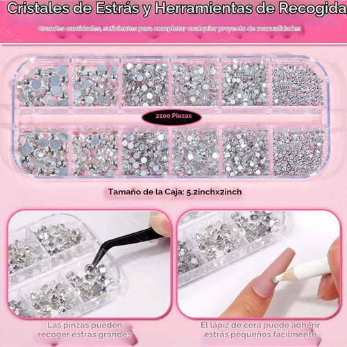 Vista 5 de Audab B7000 - Pegamento adhesivo para joyas con diamantes de imitación de vidrio para manualidades, 2100 gemas de parte trasera plana, diamantes