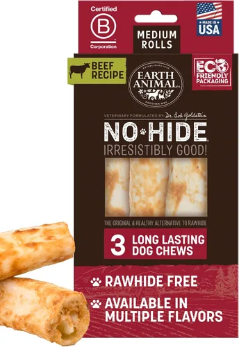 Vista 15 de Earth Animal Masticables sin ocultar – de The Grill Rolls Bacon Cheeseburger Sabor Rawhide Free Medium Dog Chews – 3