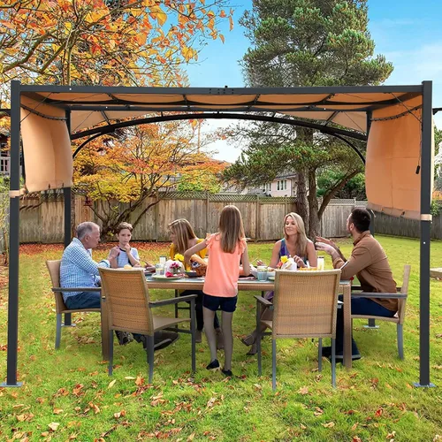 Vista 2 de Pérgola de metal resistente para patios, pérgolas retráctiles de 10 x 10 pies con cubierta de toldo resistente a los rayos UV, pérgolas y cenadores