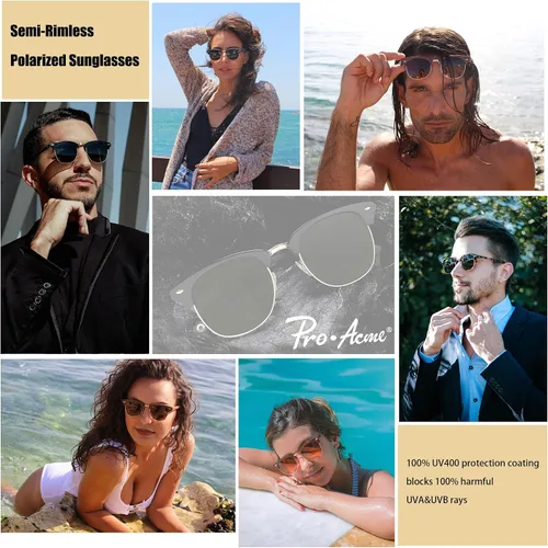 Vista 2 de Pro Acme Gafas de sol polarizadas semi sin montura con protección UV 400 para mujeres y hombres