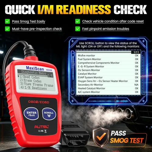 Vista 10 de Autel OBD2 Escáner MS309 Universal para Coche, Lector de Códigos de Fallas del Motor, Comprueba la Luz de Verificación del Motor y el Estado