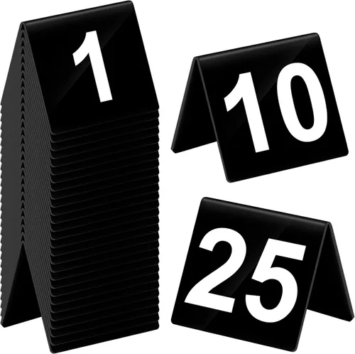 Vista 8 de Tuanse Table Numbers 1-25 - Tiendas de campaña acrílicas de doble cara, color blanco, negro Tarjetas de números de restaurante de plástico