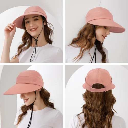 Vista 5 de Sombrero de sol para mujer, 2 en 1, con cremallera, protección solar, visera de playa, sombrero de golf plegable