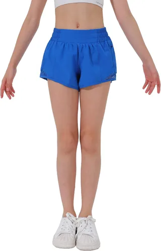 Vista 5 de Aurefin Pantalones cortos deportivos para niñas, pantalones cortos ligeros para correr para adolescentes, niñas, pantalones cortos deportivos
