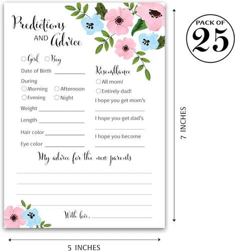 Vista 2 de GENDER REVEAL Tarjetas de predicción y consejos – Paquete de 25 – Juegos de baby shower azules o rosas, nuevos padres, mamá y papá futuros, mensaje
