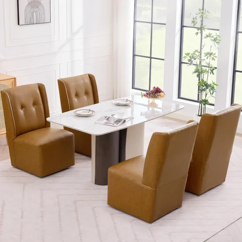 Vista 10 de Silla de comedor con ruedas Immulize Silla de comedor tapizada moderna con ruedas, silla giratoria sin brazos con respaldo alto para cocina, sala