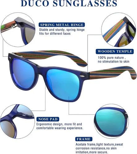Vista 4 de DUCO Gafas de sol polarizadas hechas a mano de madera de nogal 100% UV 400 protección para hombres 2141