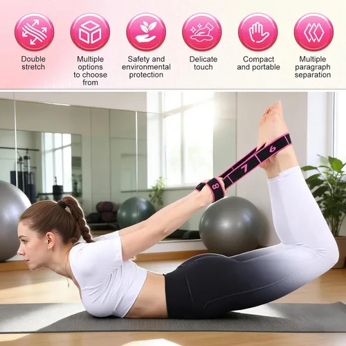 Vista 5 de Bandas de resistencia de fitness con asas, banda ajustable para estiramiento y yoga para todo el cuerpo, banda elástica de entrenamiento de 8