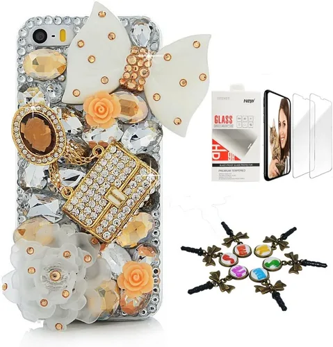 Vista 8 de Bling Funda compatible con iPhone 5C, elegante, hecha a mano en 3D [serie brillante], diseño de hipocampo coral con protector de pantalla, paquete
