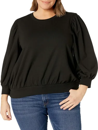 Vista 5 de The Drop Leona - Sudadera de rizo francés de manga corta abombada con cuello redondo para mujer