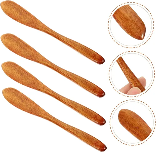 Vista 4 de Housoutil Juego de 4 cuchillos de mantequilla de madera, esparcidor de cuchillos de mantequilla de madera, esparcidores de mantequilla, cuchillo