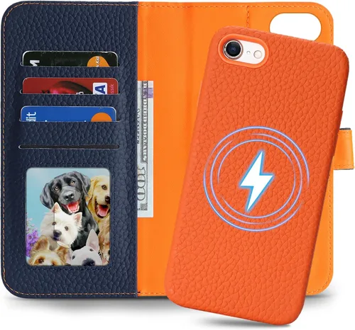 Vista 12 de Funda desmontable de cuero genuino para iPhone SE 2020/SE 2022/7/8, funda magnética 2 en 1 extraíble, soporte de carga Magsafe, funda protectora