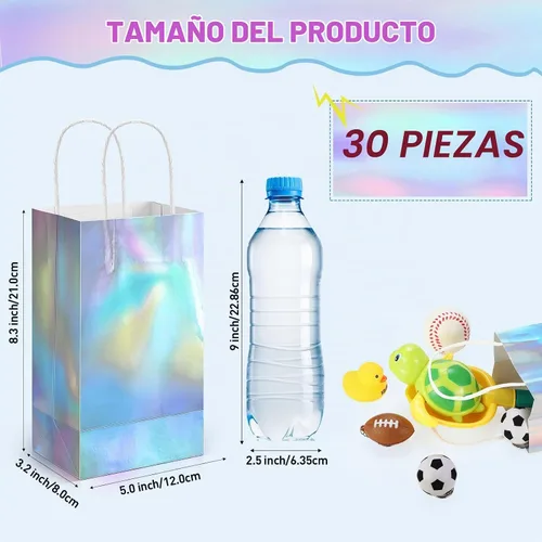 Vista 2 de Estune - 30 bolsas de regalo iridiscentes con asa para recuerdos de fiesta