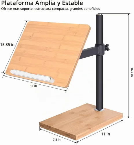 Vista 4 de wishacc Soporte de libro ajustable para lectura, soporte ergonómico de lectura de libros de escritorio con ajuste de altura y ángulo, soporte