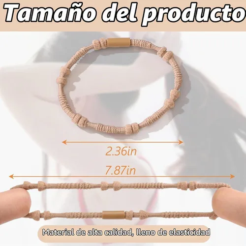 Vista 3 de Pulseras para el cabello para mujer, 24 piezas de accesorios para el cabello bohemio en 12 colores, 5 estilos, no dañan el cabello grueso Boho A