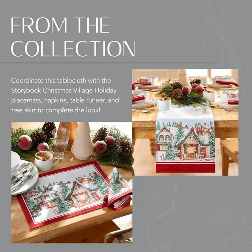 Vista 6 de Elrene Home Fashions - Mantel redondo de Navidad con bordes de pueblo navideño, resistente a arrugas, 177,8 x 177,8 cm, multicolor