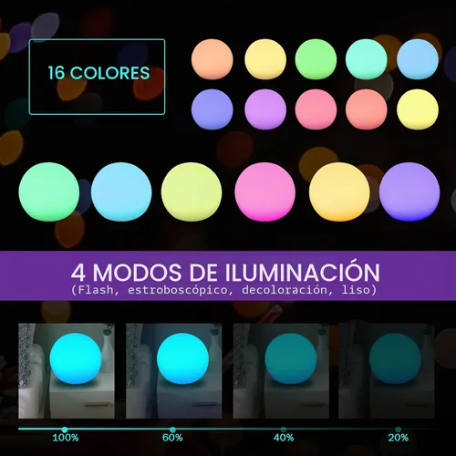 Vista 4 de Paquete de 2 luces LED recargables de 3 pulgadas, 16 esferas de brillo de color, 4 modos, bolas de iluminación ambiental impermeables, orbes