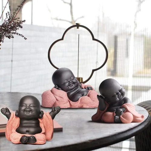 Vista 3 de Kingzhuo Una colección de 3 Budas de Cutie 3 Estilos Encantador Buda sonriente Estatua de Buda sonriente Grandes Detalles Regalo Te Hacer Feliz