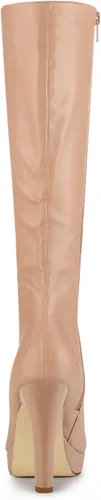 Vista 4 de Allegra K Botas altas hasta la rodilla con plataforma de tacón grueso y punta redonda para mujer