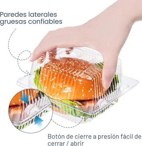 Vista 3 de Paquete de 100 Contenedores de Alimentos Tipo Almeja Transparentes, Contenedores Desechables de Plástico con Bisagra para Llevar con Tapas