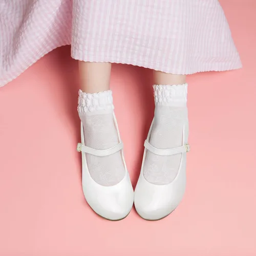 Vista 2 de MIXIN Zapatos de vestir Mary Jane para niñas, zapatos de bailarina de princesa, zapatos de tacón bajo para fiesta escolar, boda, zapatos de regreso