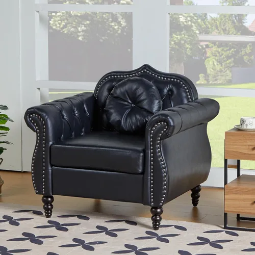 Vista 21 de AVZEAR Chesterfield - Juego de sofás seccional de 2 piezas para sala de estar, sofá tapizado en terciopelo moderno de mediados de siglo, sofá Blanco