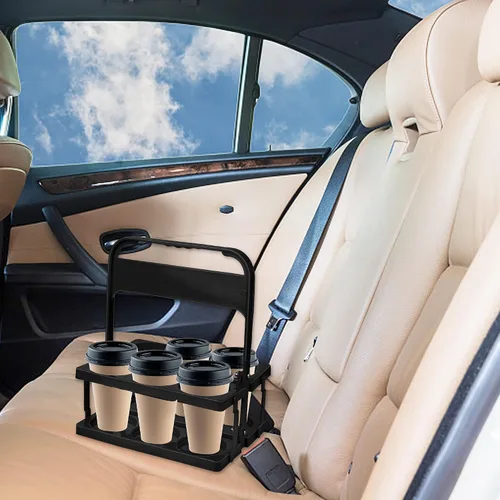 Vista 5 de Portavasos portátil de plástico, portavasos plegable con asa, portador de bebidas de 6 agujeros plegable, ideal para conductores de automóvil Eats
