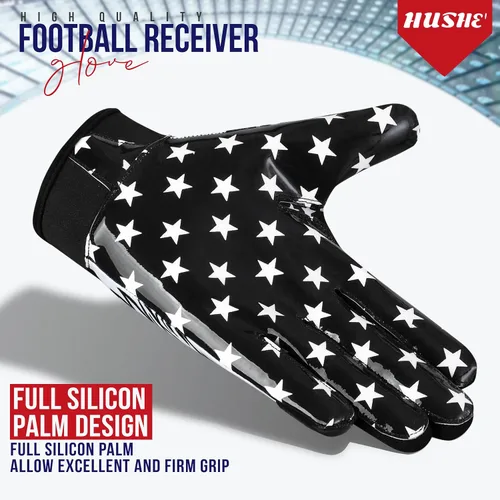 Vista 4 de Hushe' Guantes de fútbol con bandera americana de silicona con agarre para jóvenes, guantes receptores de fútbol con bandera de EE. UU. Guantes