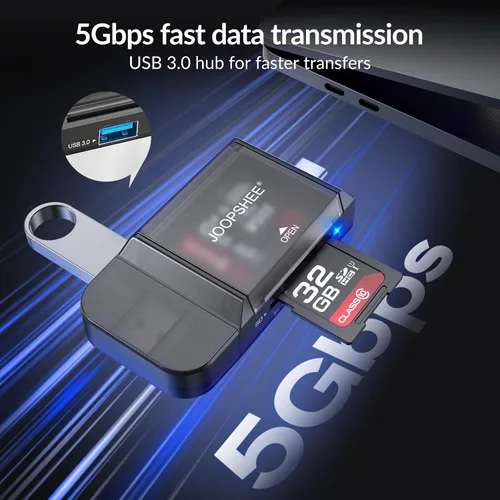 Vista 4 de JOOPSHEE Lector de tarjetas SD USB, ranuras dobles de alta velocidad USB 3.0 tipo C a adaptador de tarjeta micro SD para MicroSD SDHC SDXC