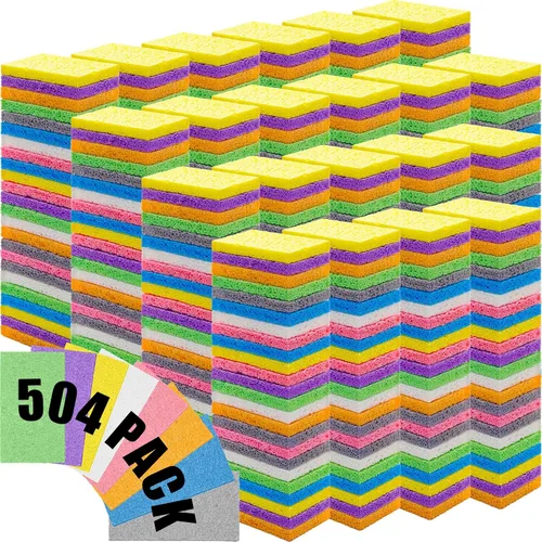 Vista 9 de Zhengmy 48 esponjas a granel, esponjas comprimidas de cocina, esponja natural para platos, limpieza de pulpa de madera comprimida sin rayar para Azul
