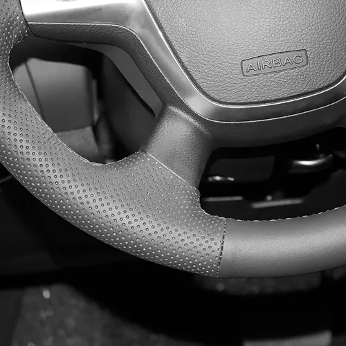 Vista 3 de Loncky - Funda negra para volante de piel auténtica para Ford Escape 2013, 2014, 2015, 2016, Ford Focus 2012, 2013, 2014, 2016, Ford C-Max 2013
