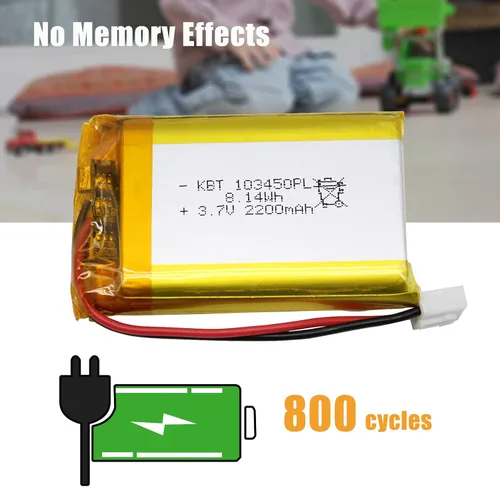 Vista 3 de Batería de polímero de litio KBT 3.7V 2200mAh: 103450 baterías de repuesto de iones de litio recargables Lipo con conector JST PH 2.54, conector