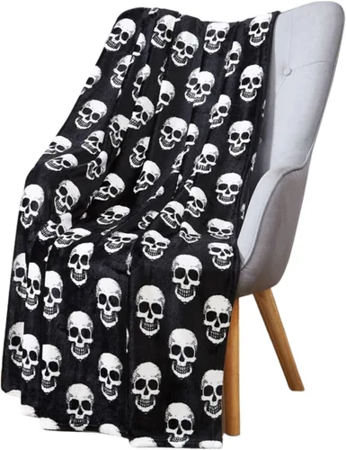 Vista 22 de Manta de forro polar de Halloween, murciélagos negros sobre fondo naranja, 50 x 70 pulgadas Ultra-soft cozy flannel fleece, for sofa couch bed