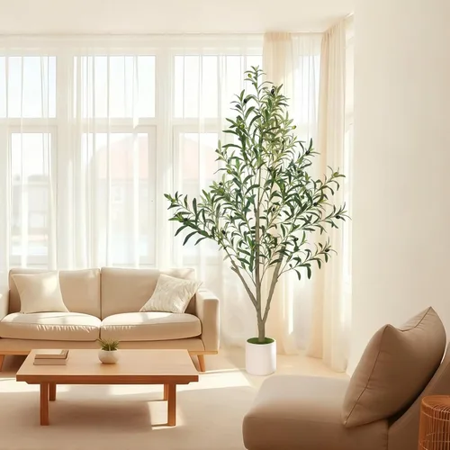 Vista 5 de Timoo Olivos artificiales para interiores con maceta blanca (5 pies)