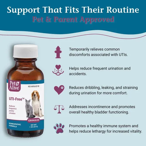 Vista 3 de PetAlive Gránulos libres de UTI Tratamiento natural de infecciones urinarias, reduce el goteo y los accidentes, la incontinencia, alivia