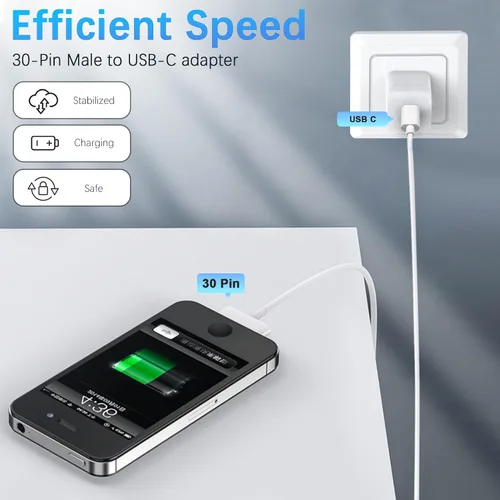 Vista 7 de Cable adaptador de 30 pines a USB C para iPhone, iPad, iPod, cable de datos de nueva generación, cable de carga de USB C a conector de base