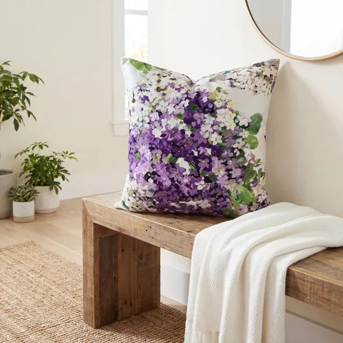 Vista 8 de Juego de 2 fundas de almohada decorativas de terciopelo con flores de hortensias moradas de 18 x 18 pulgadas, fundas de almohada decorativas