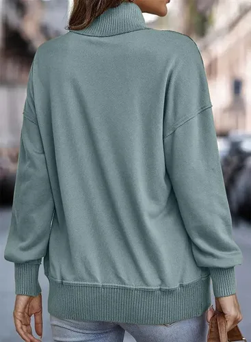 Vista 4 de SHEWIN Sudadera casual de manga larga para mujer, ligera, con botones, holgada, sin botones
