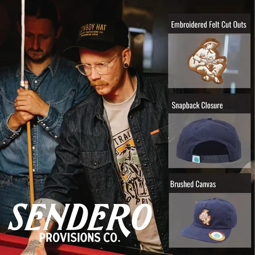 Vista 2 de Sendero Provisions Co. The Hank - Gorra ajustable con diseño bordado de Hank Williams (azul marino) - Talla única, Azul Embroidered Design, One