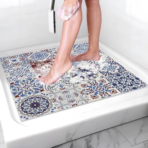 Vista 8 de Tapete de ducha antideslizante de 20 x 20 pulgadas, esponja de PVC para masaje, segura, antideslizante, cuadrado, tapete de baño de ducha suave