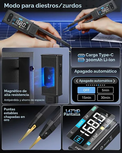 Vista 8 de FNIRSI LCR-ST2 100kHz LCR Meter Tweezer SMD & Through-Hole Component Tester